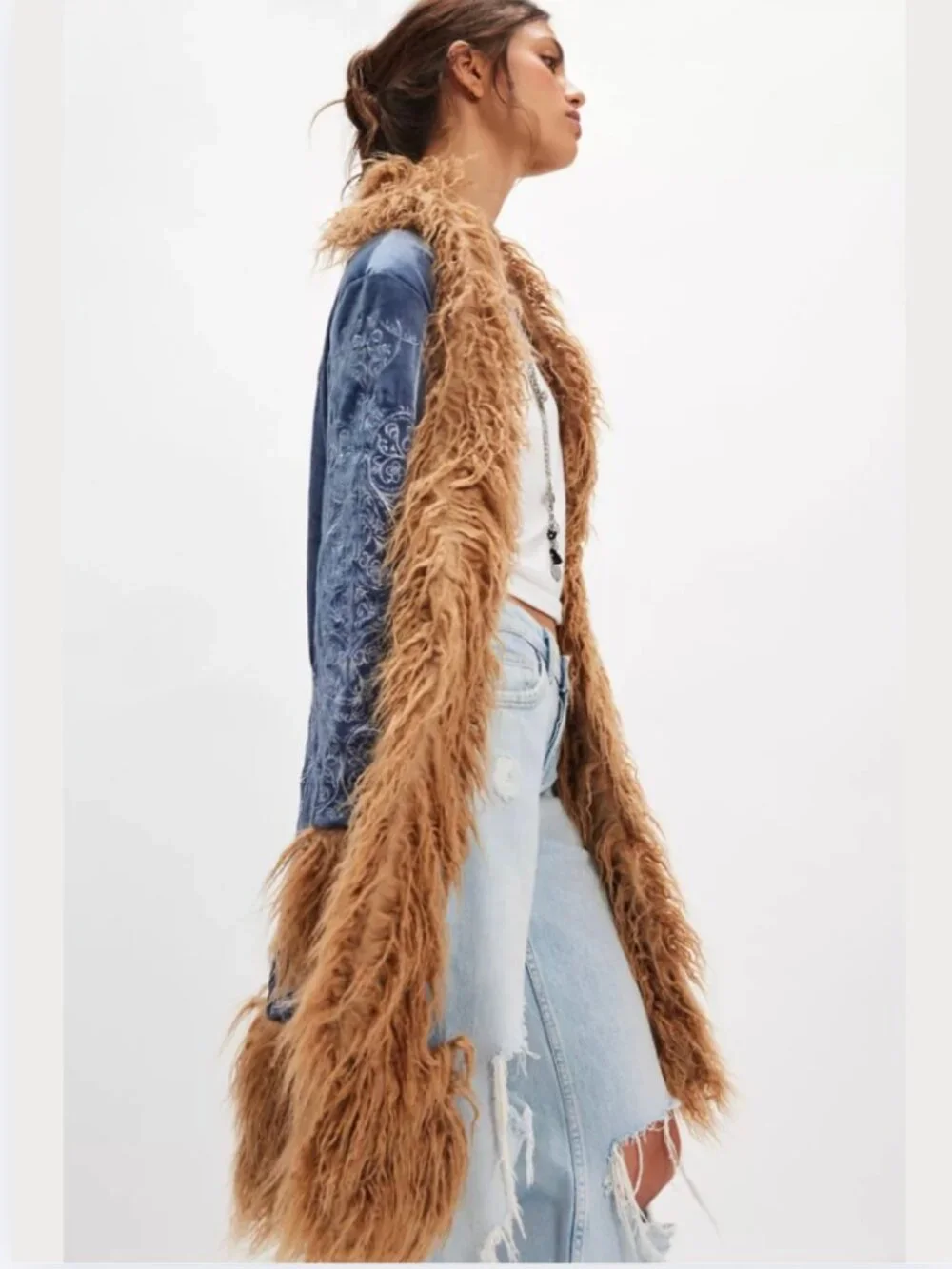 Free People Penny Lane Moon Glow Coat - Blue / Tan